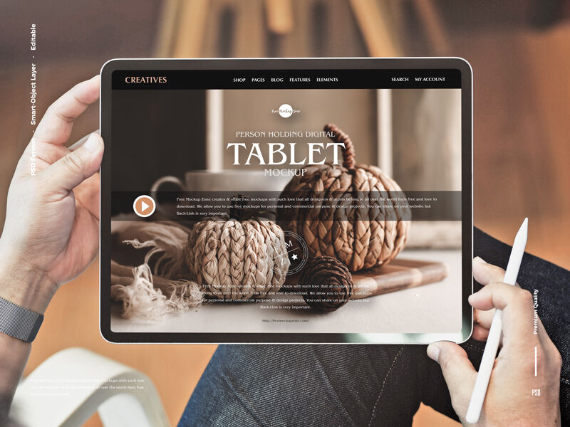 Tablet Mockup Featuring a Man Working with it in Top View