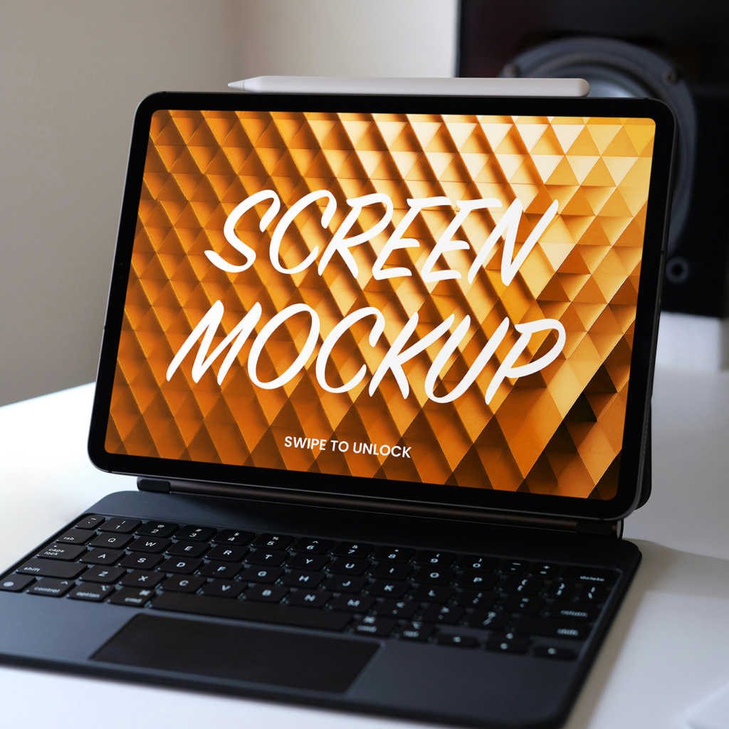 Tablet on Keyboard Stand Mockup