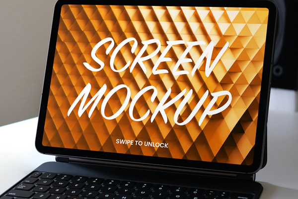 Tablet on Keyboard Stand Mockup
