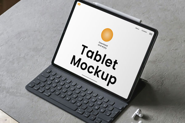Tablet with Keyboard Mockup