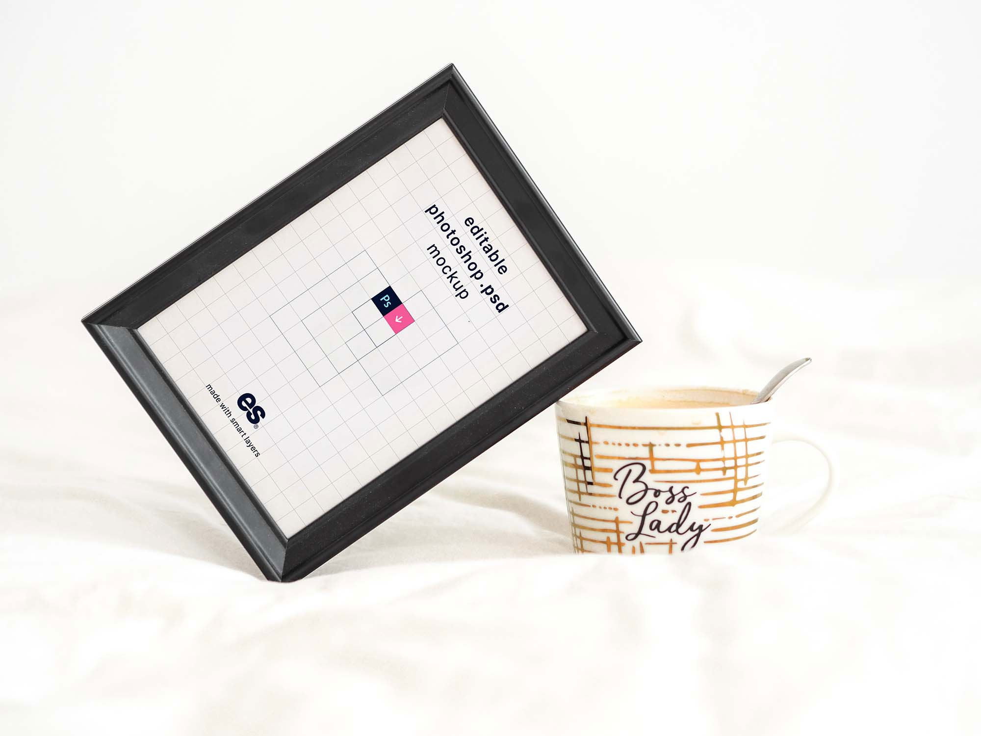 Free Tabletop Photo Frame Mockup in Front View PSD Template