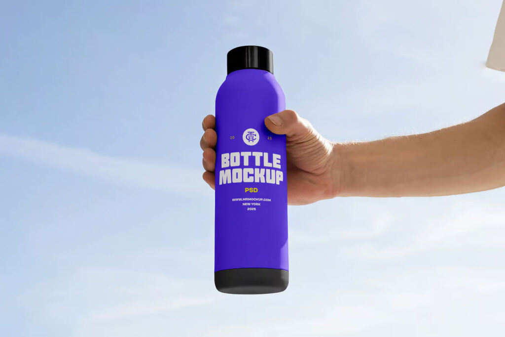 Tall Bottle in Hand Mockup