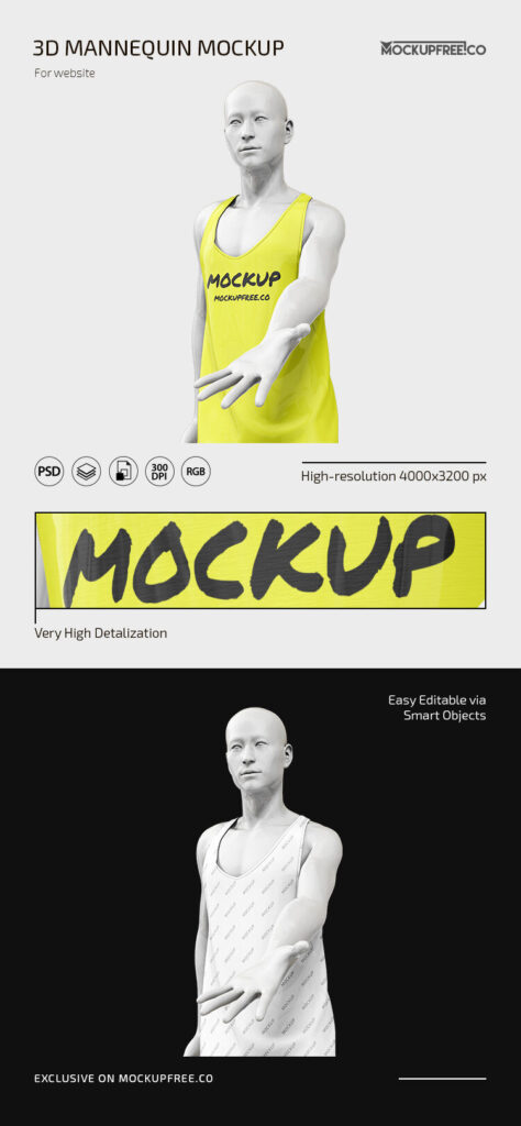 Tank Top Worn by 3D Mannequin Mockup in Simple Setting