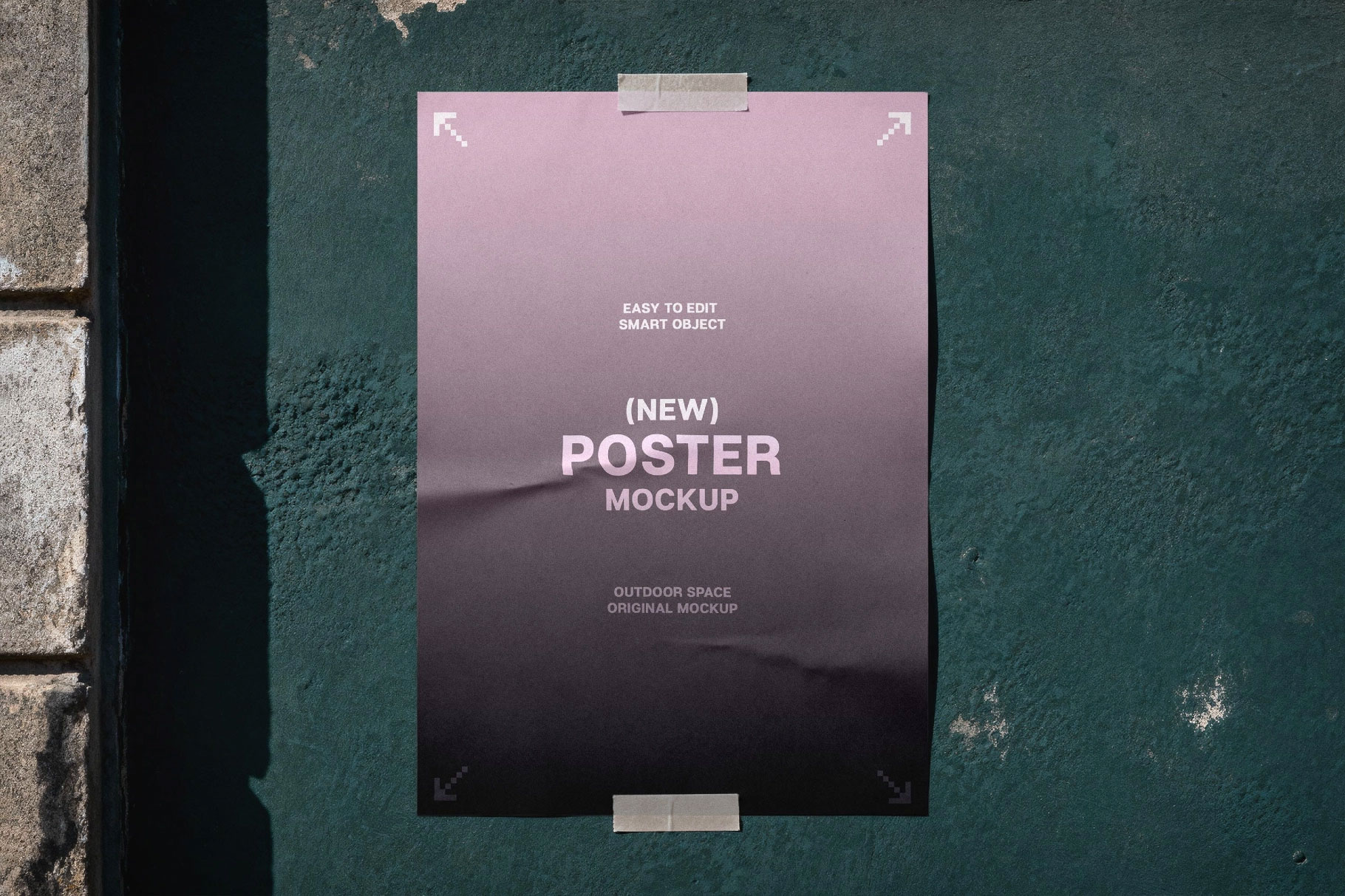 Free Taped Wall Poster Mockup PSD Template