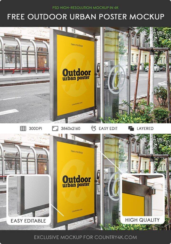 Telephone Booth Advertising Banner Mockup in Perspective