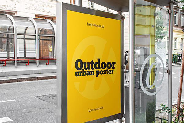 Telephone Booth Advertising Banner Mockup in Perspective