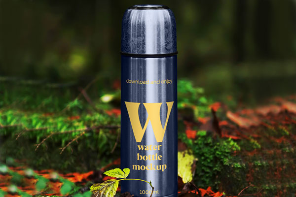 Thermos Bottle in Forest Mockup