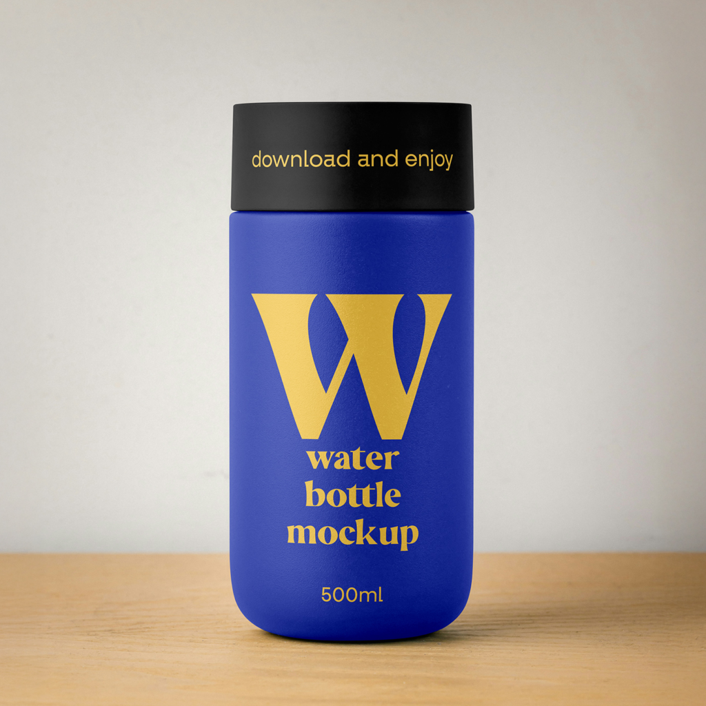 Thermos Bottle on Desk Mockup