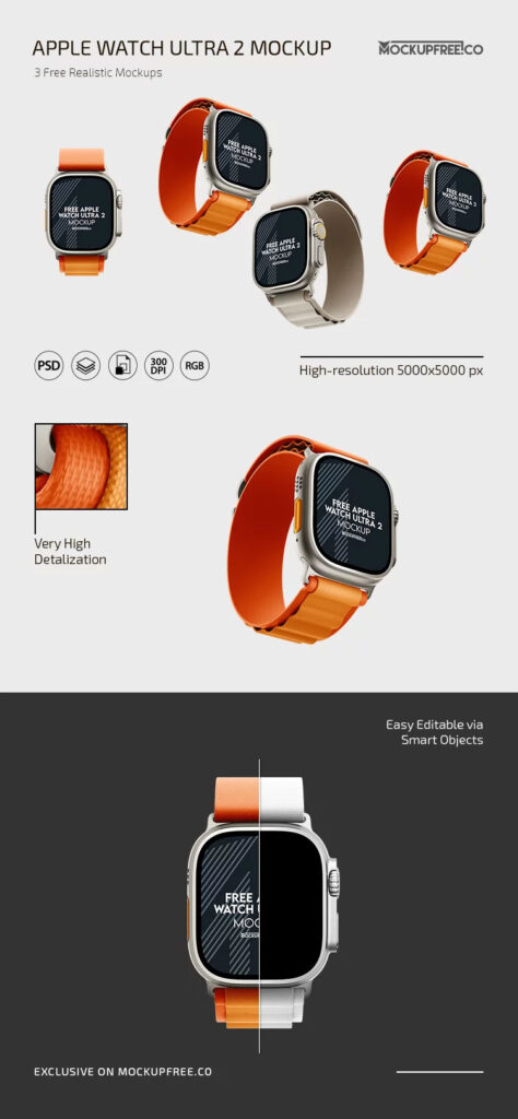 Three Apple Watch Ultra Mockups