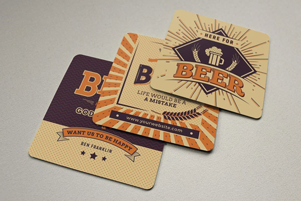 Three Beer Coaster Templates Featuring Vintage and Cartoonish Theme