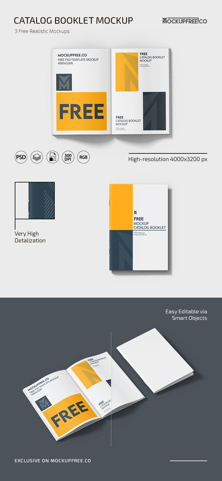 Three Catalog Booklet Mockups From Different Angles FREE PSD