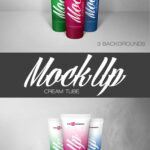 Three Cream Tubes in the Front View Mockup
