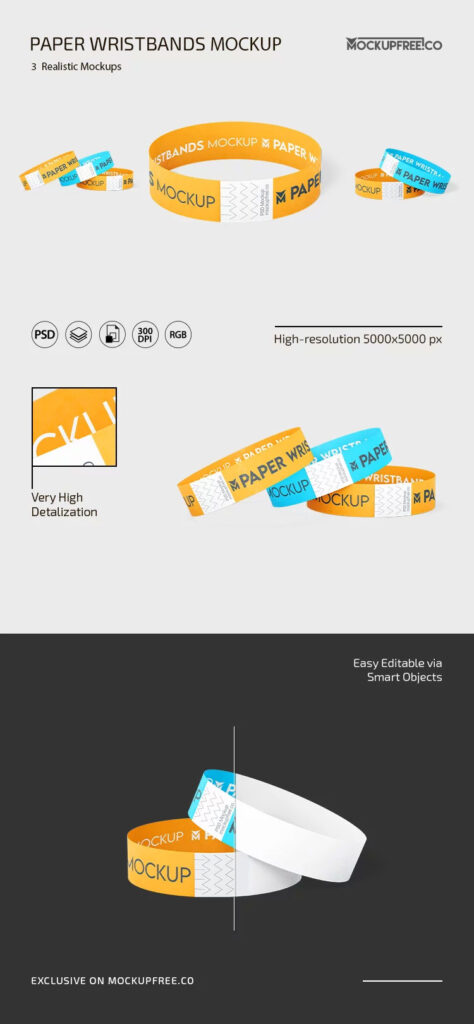 Three Festival Wristband Mockups
