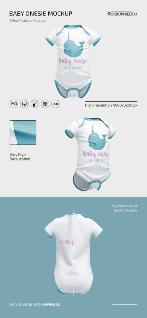 Three Floating Cute Baby Onesie Mockups