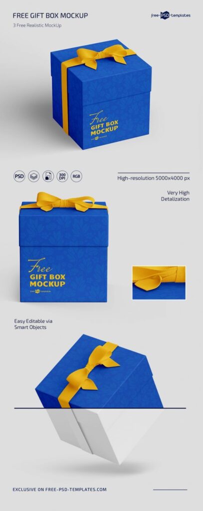 Three Gift Box with a Bow on Top Mockups
