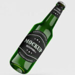 Three Green Beer Bottle with Neck Label Mockups