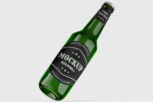 Three Green Beer Bottle with Neck Label Mockups