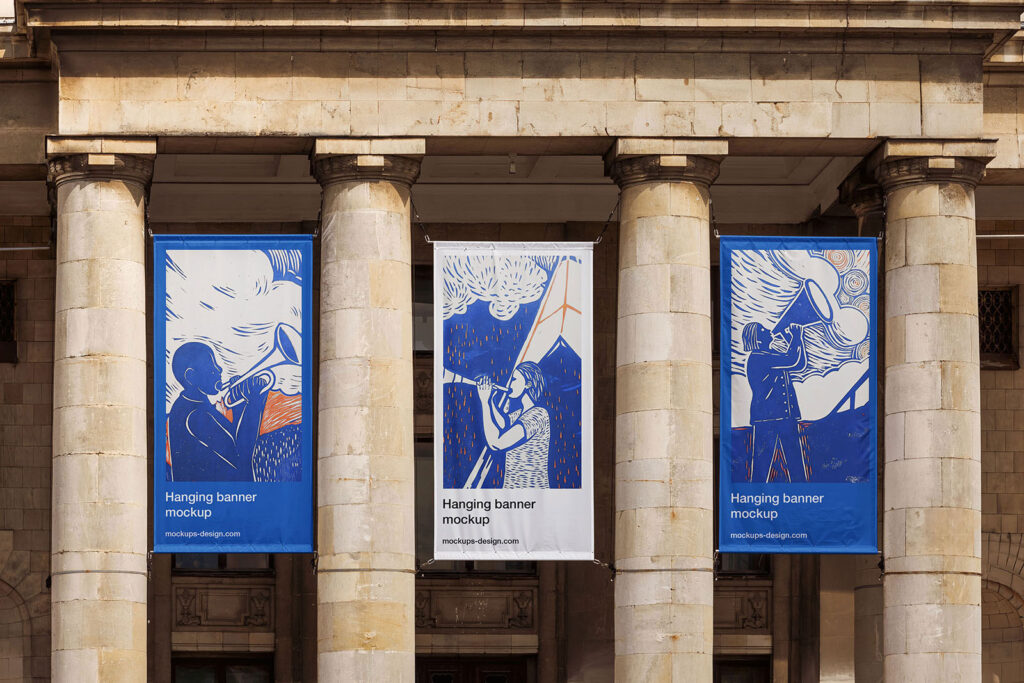 Three Hanging Banners Mockup