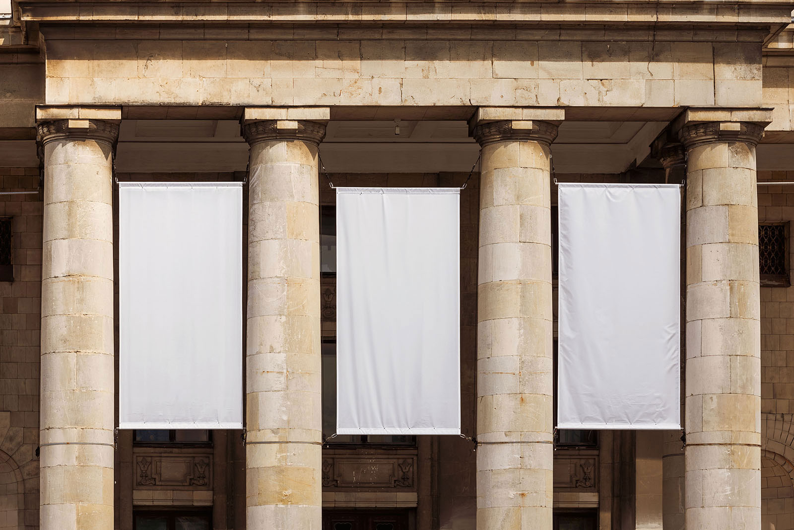 Free Three Hanging Banners Mockup PSD Template