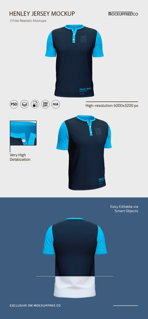 Three Henley Jersey T-Shirt Mockups