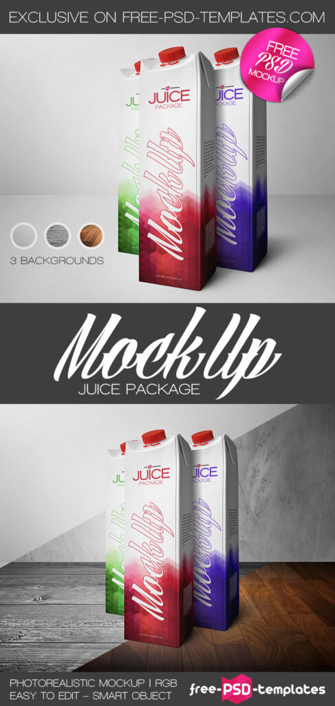 Three Juice Cartons Standing in Half-Side View Mockup