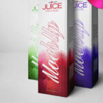 Three Juice Cartons Standing in Half-Side View Mockup