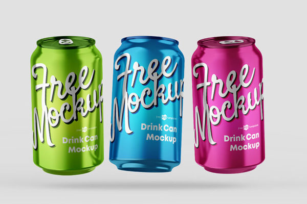 Three Levitating Soda Can Mockups