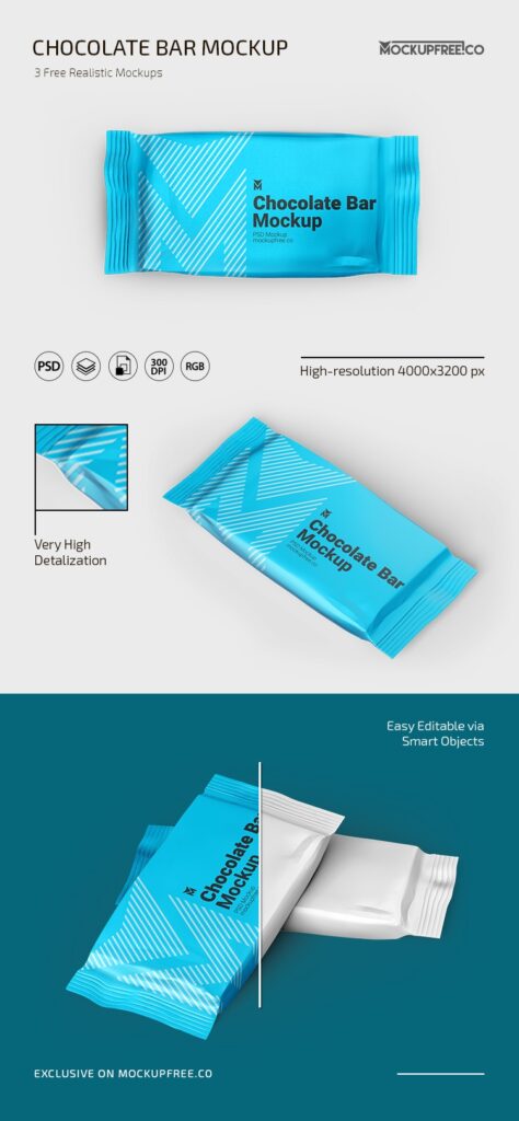 Three Mini Chocolate Bar Mockups in Different Angles