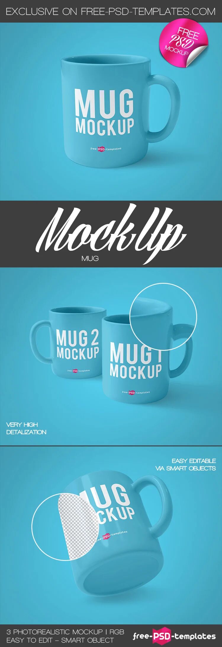 Three Minimal Mockups Featuring Creamic Mugs FREE PSD