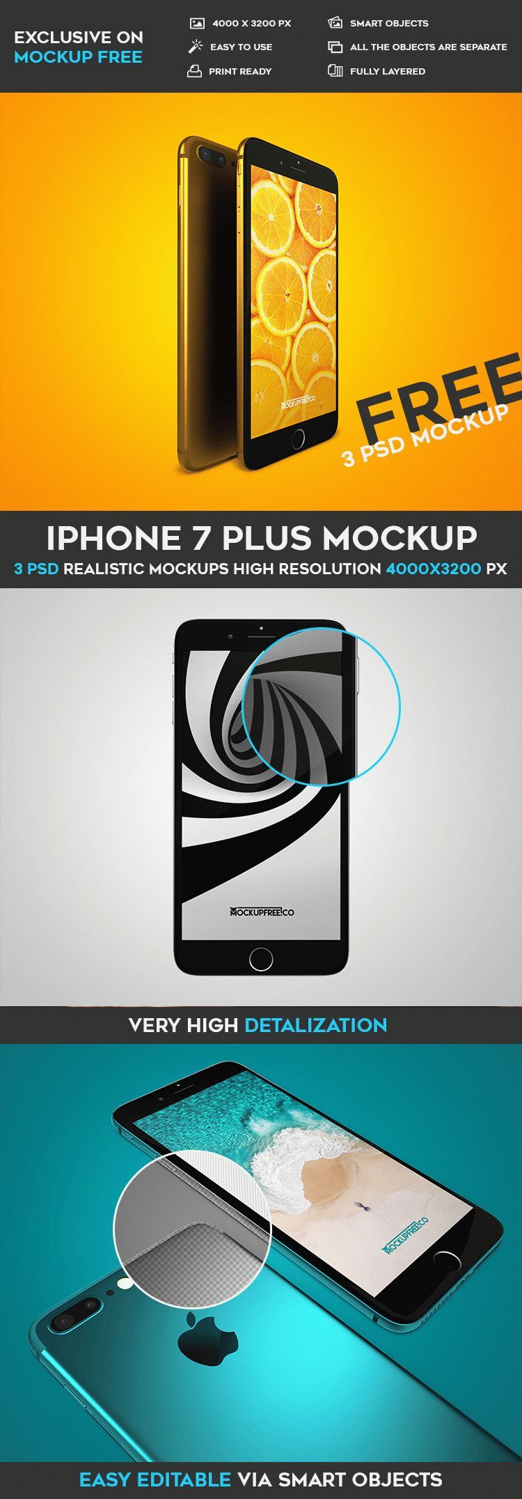 Three Mockups Featuring an iPhone in Different Angles FREE PSD