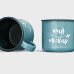 Three Mockups Featuring Front View of Mugs in Various Positions