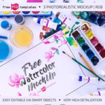 Three Mockups Featuring Watercolor Painting Set