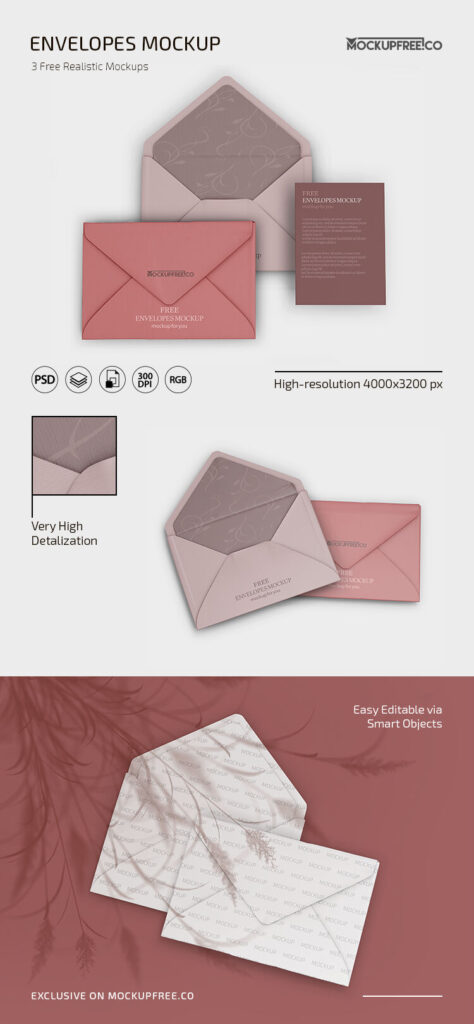 Three Mockups of Gorgeous Envelopes from Different Views