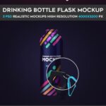Three Mockups Showing Front View of Drinking Flask Bottles with Caps