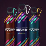 Three Mockups Showing Front View of Drinking Flask Bottles with Caps