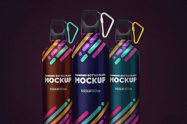 Three Mockups Showing Front View of Drinking Flask Bottles with Caps