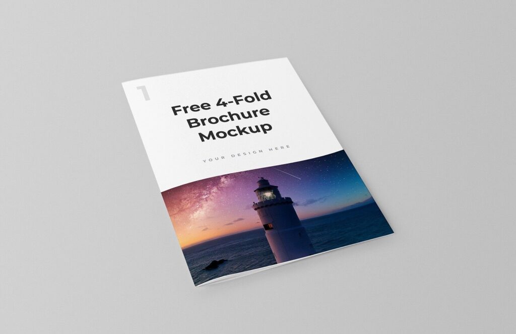 Three Mockups Showing Opened, Portrait and Landscape Four-fold A6 Leaflet