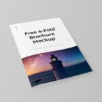 Three Mockups Showing Opened, Portrait and Landscape Four-fold A6 Leaflet