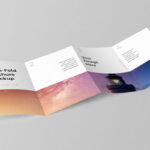 Three Mockups Showing Opened, Portrait and Landscape Four-fold A6 Leaflet