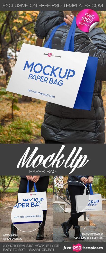 Three Paper Bag with Handle Mockups with an Outdoors Background