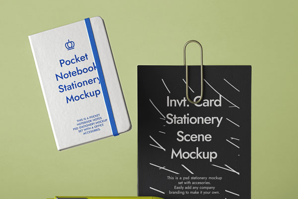 Three Piece Stationery Scene Mockup