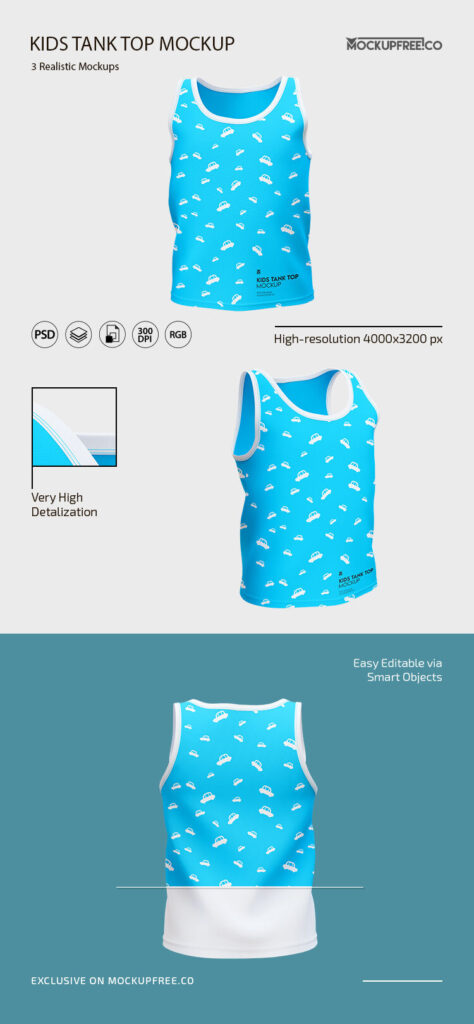 Three Realistic Kids Tank Top Mockup