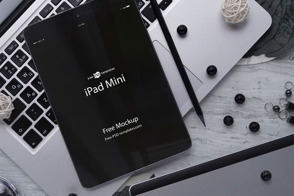 Three Realistic Mockup Showing Top View Shots of iPad Mini