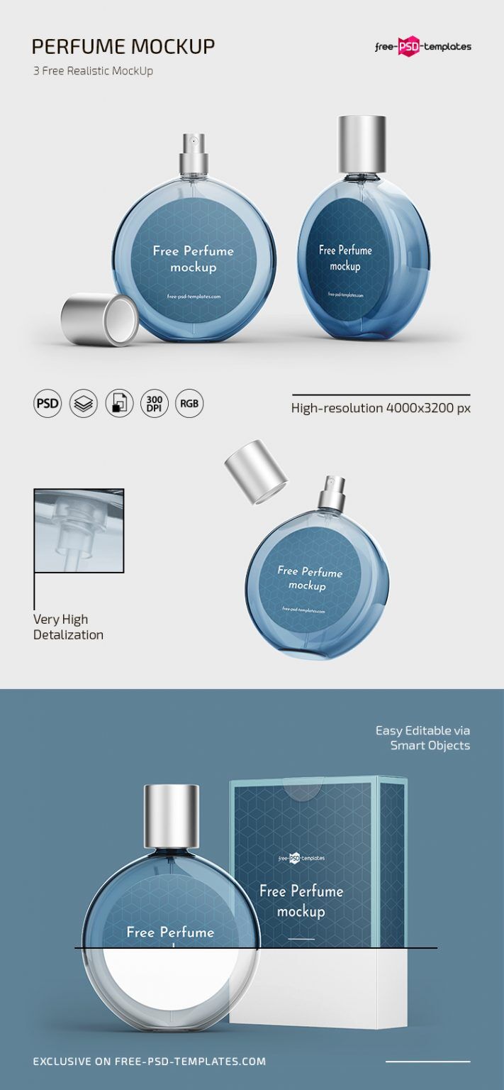 Three Round Perfume Packaging Mockups FREE PSD