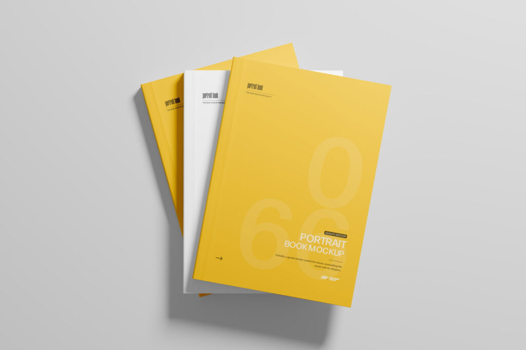 Three Softcover Book Mockup from Top View