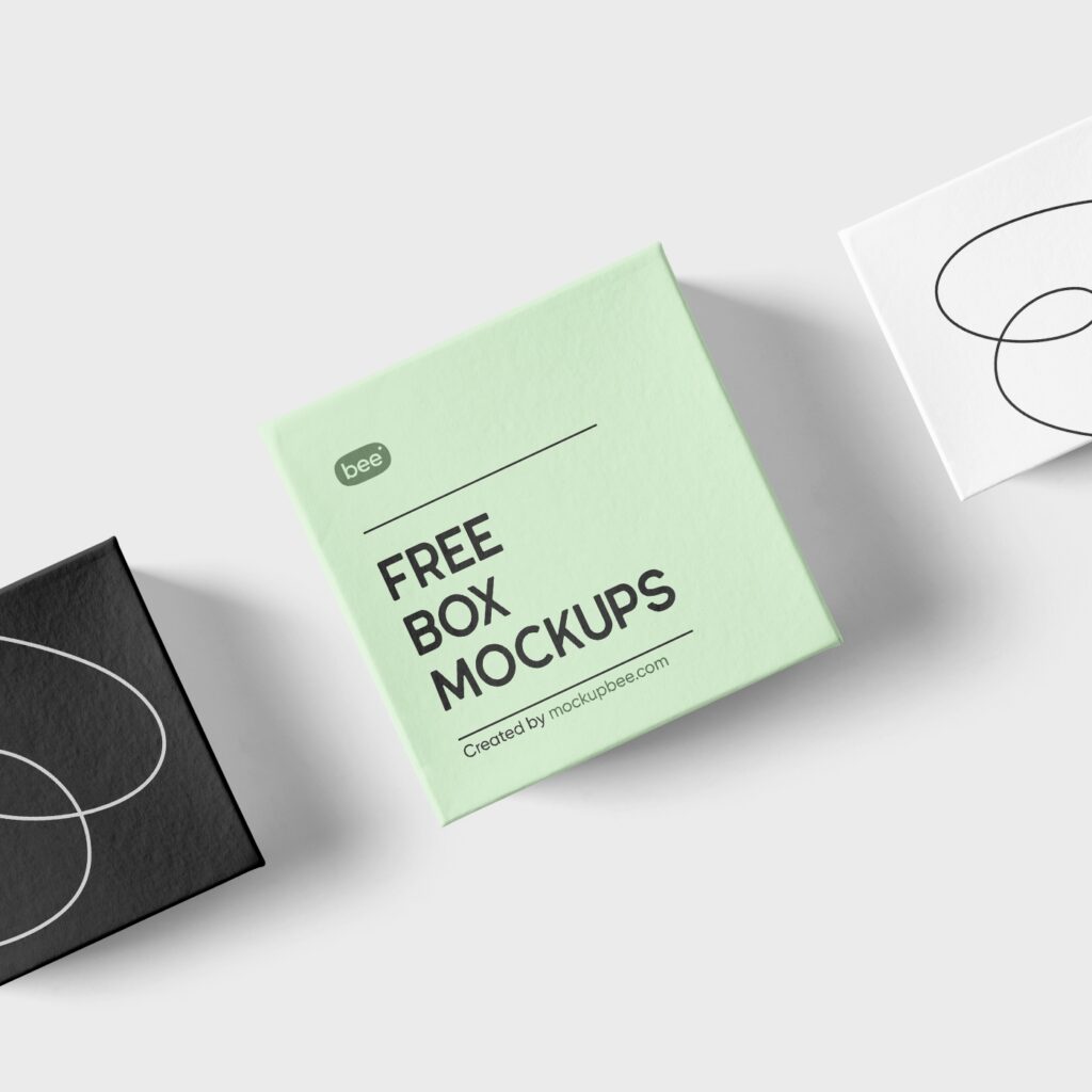 3 Square Paper Boxes Mockups in Different Sizes