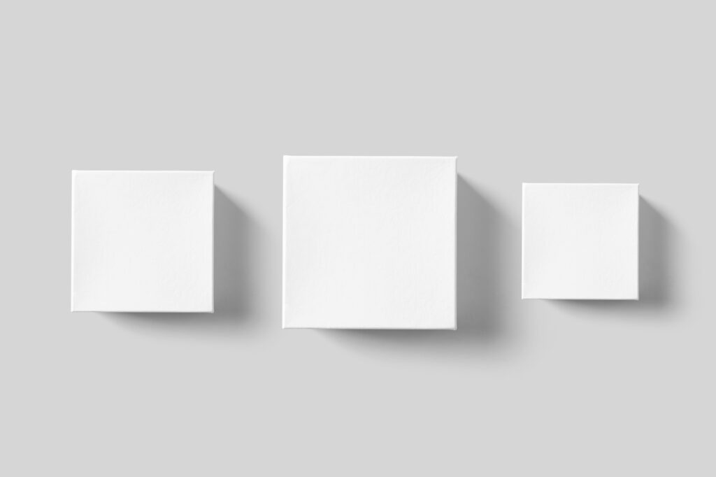 3 Square Paper Boxes Mockups in Different Sizes