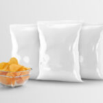Three Vertical Chips Bags Packaging with a Bowl Mockup