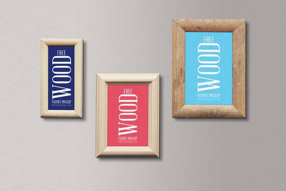 Three Vertical Wood Frames Mockup