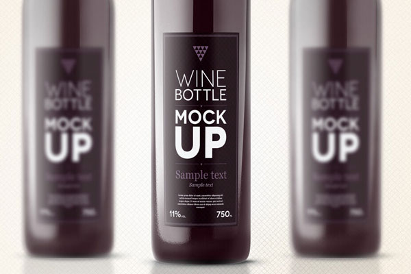 Three Wine Bottles Mockup with Label